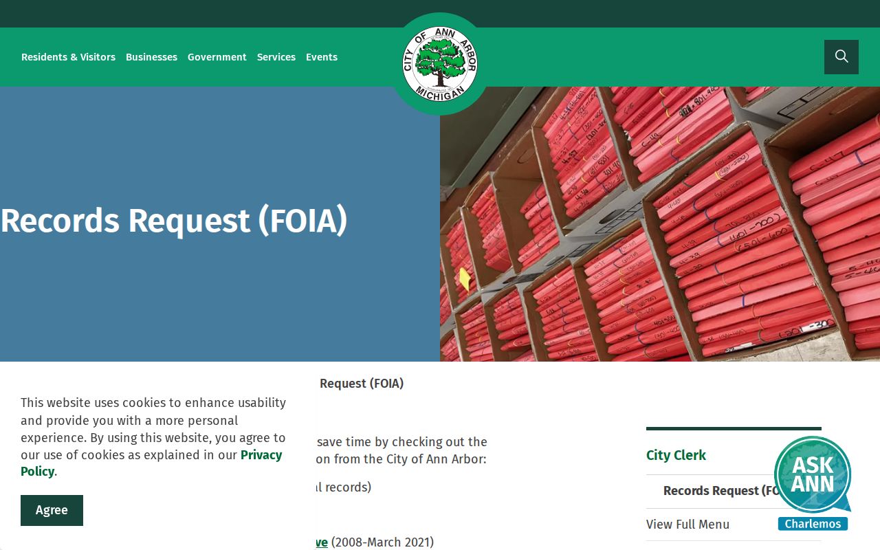 Ann Arbor City Clerk records request and FOIA page