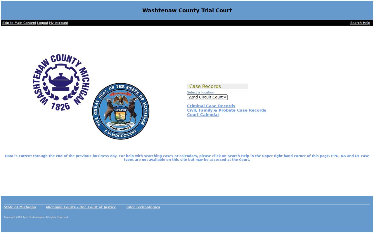 Washtenaw County Odyssey public court access page