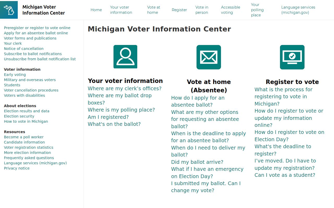 Michigan Voter Information Center lookup page