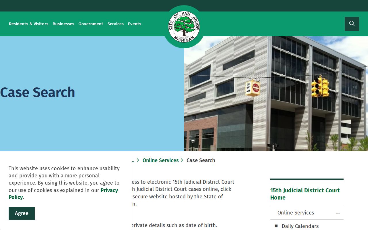 Ann Arbor 15th District Court public case search interface