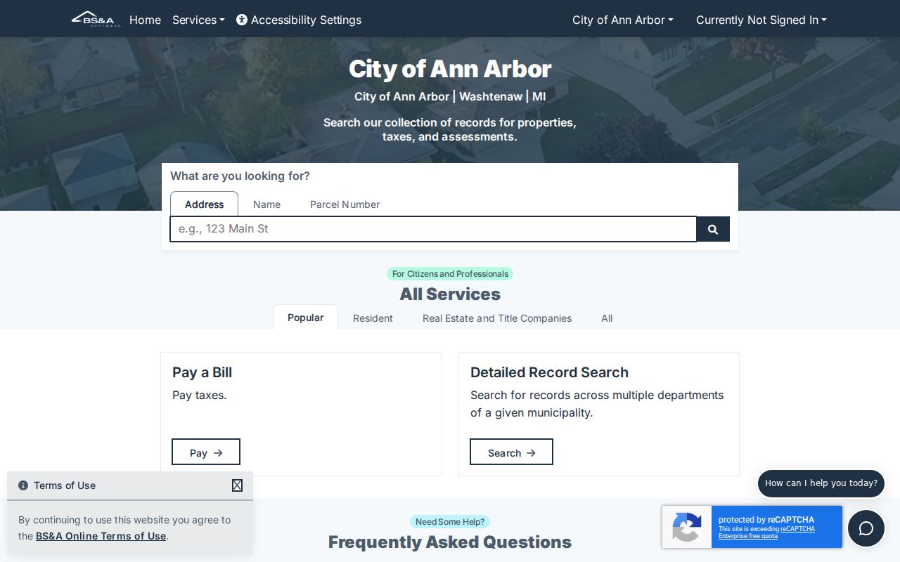 Ann Arbor street directory BS&A municipal property records