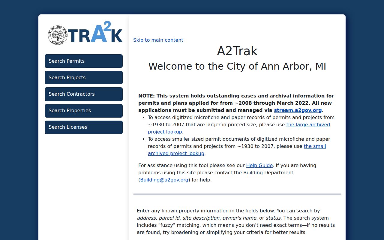 Ann Arbor street directory A2Trak property search